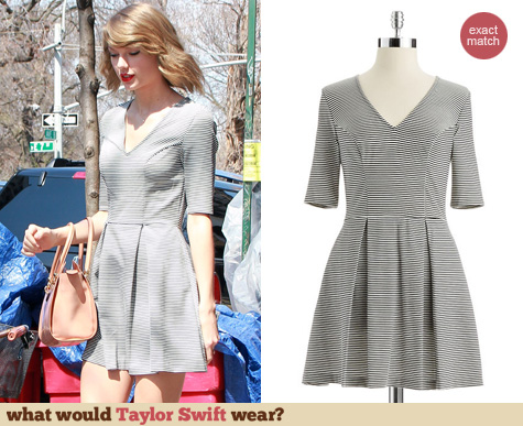 Guess Plunge Striped Dress worn by Taylor Swift