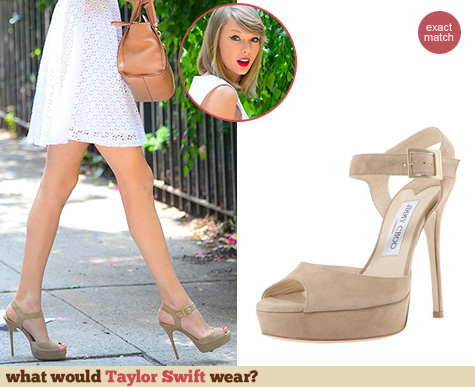 Jimmy Choo Suede Linda Sandals worn by Taylor Swift