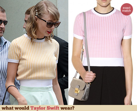 Miu Miu Cropped Houndstooth Sweater worn by Taylor Swift