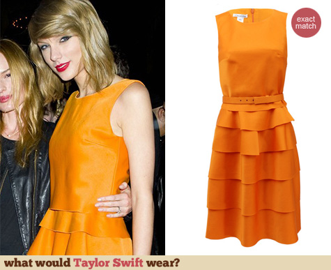 Oscar de la Renta Orange Tiered Bell Bottom Dress worn by Taylor Swift