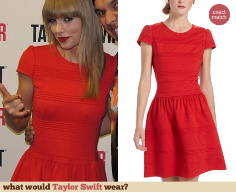 Taylor Swift Fashion: Anthropologie Pintucked Ponte dress in red