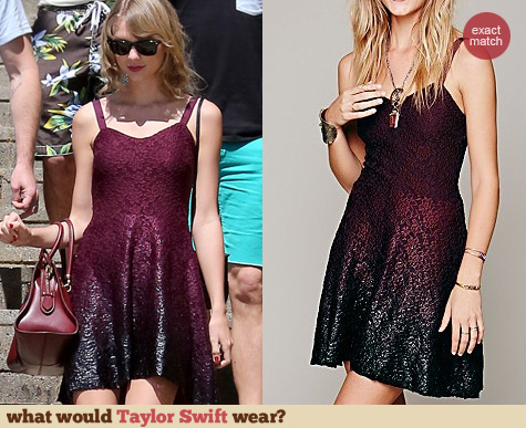 Taylor Swift Fashion: Free People Ombre Foil Dress in Blackberry Combo worn in Perth