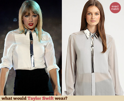 Taylor Swift Fashion: Phillip Lim Metallic Trim Shirt worn at the Capital FM Summertime Ball