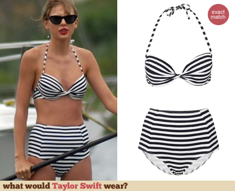 Taylor Swift Fashion: Topshop Navy striped pushup high waisted bikini