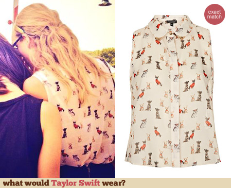 Taylor Swift Fashion: Topshop Sleeveless Crop Dog Shirt