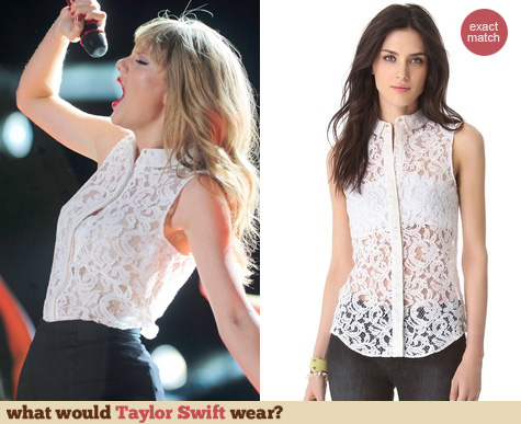 Taylor Swift Fashion: Victoria Beckham lace button down shirt