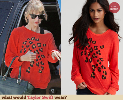 Taylor Swift Fashion: Wildfox Red Leopard Spot Sweatshirt