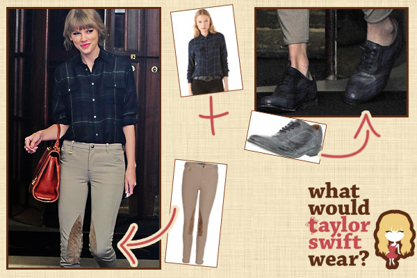 Taylor Swift's plaid shirt outfit with oxford flats