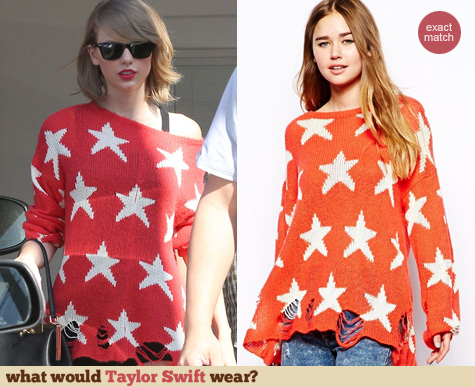 Wildfox Seeing Stars Sweater in Red worn by Taylor Swift