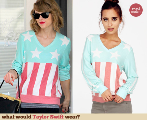 Wildfox Stars & Stripes Baggy Beach Jumper worn by Taylor Swift