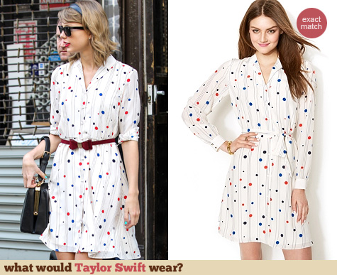 Zooey Deschanel for Tommy Hilfiger Polka-Dot Shirtdress worn by Taylor Swift