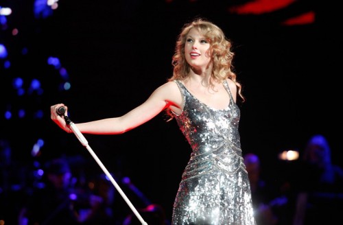 Taylor Swift in a silver dress