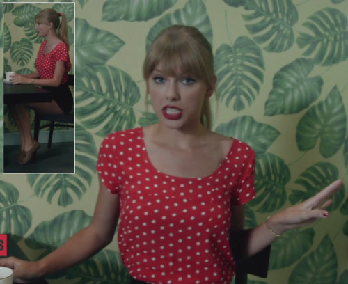 Taylor Swift's red polka dot top on WANEGBT
