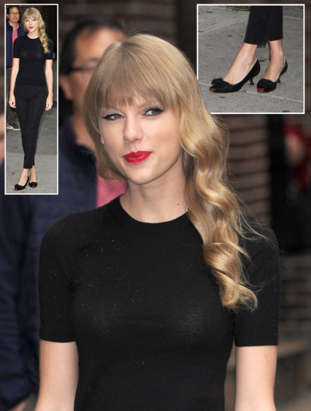 Taylor Swift's black glitter top outside Letterman