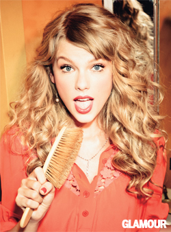 Taylor Swift's coral shirt in hairbrush pic in Glamour magazine