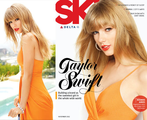 Taylor Swift's orange dress on Delta Sky magazine