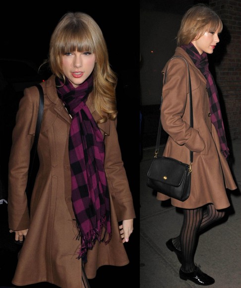 Taylor Swift's brown flared coat in New York