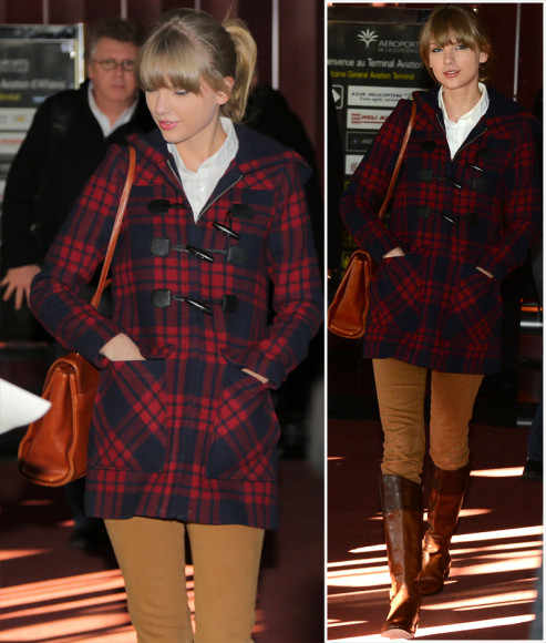 Taylor Swift's red and navy check coat at Cannes