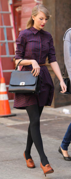 Taylor Swift's Red and navy gingham shirtdress out in New York