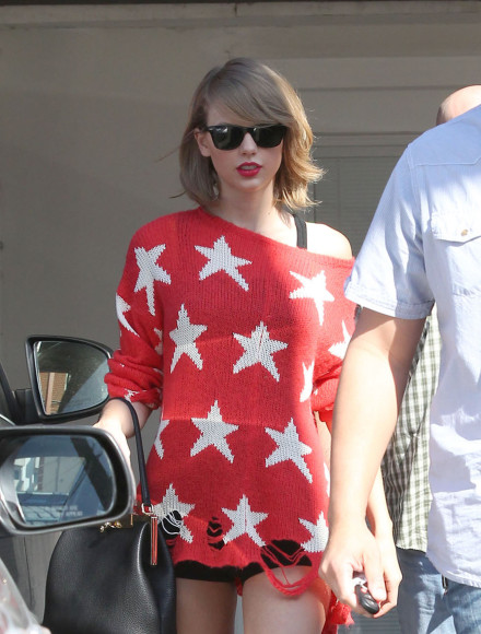 Taylor Swift's Red star print sweater leaving dance class in LA
