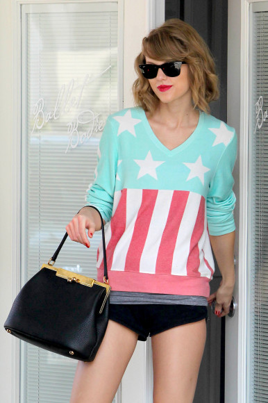 Stars and stripes print sweater leaving dance class in LA